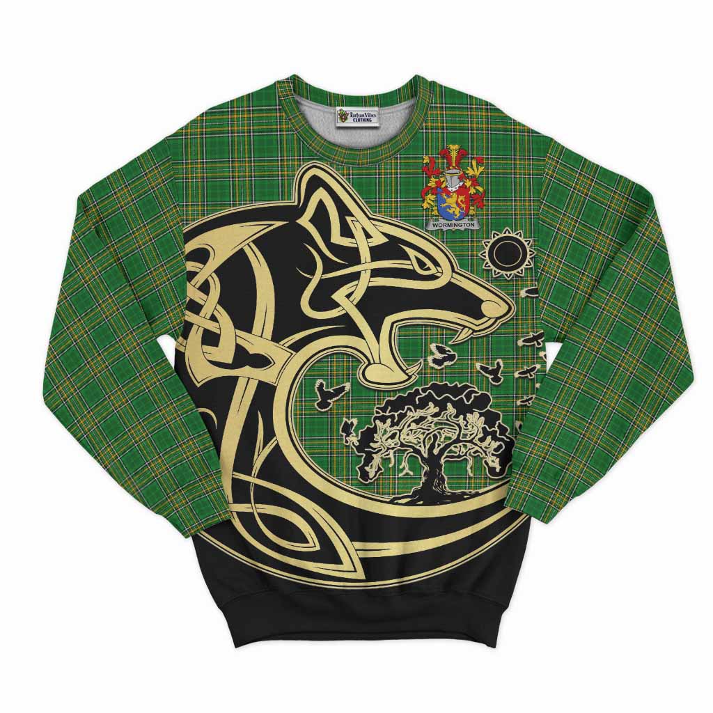 Wormington Irish Tartan Sweatshirt with Coat of Arms Celtic Wolf Style Unisex - Tartan Vibes Clothing
