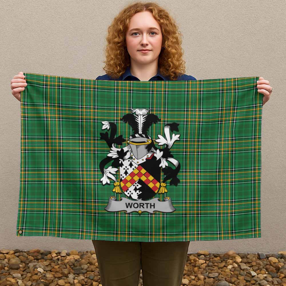 Tartan Vibes Clothing Worth Irish Clan Tartan House Flag with Coat of Arms