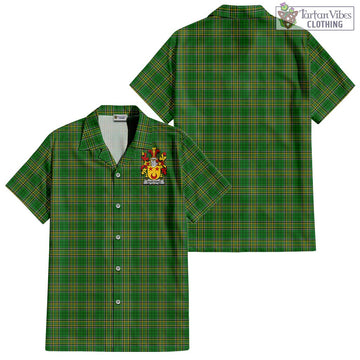 Worthing Irish Clan Tartan Short Sleeve Button Up with Coat of Arms