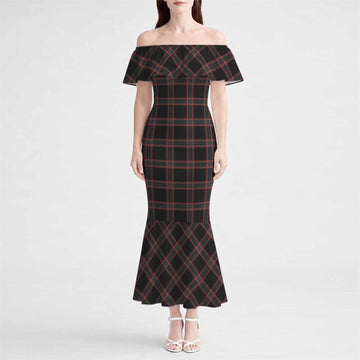 WoS Tartan Off Shoulder Ruffle Mermaid Maxi Dress