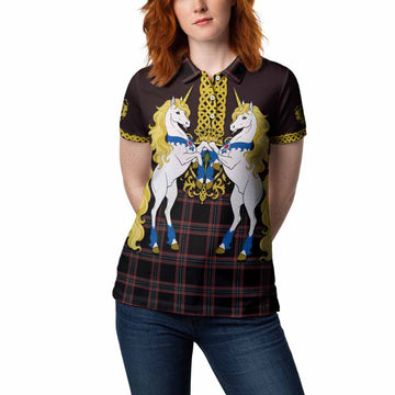 WoS Tartan Women Polo Shirt Unicorn Celtic Knot And Thistle Emblem