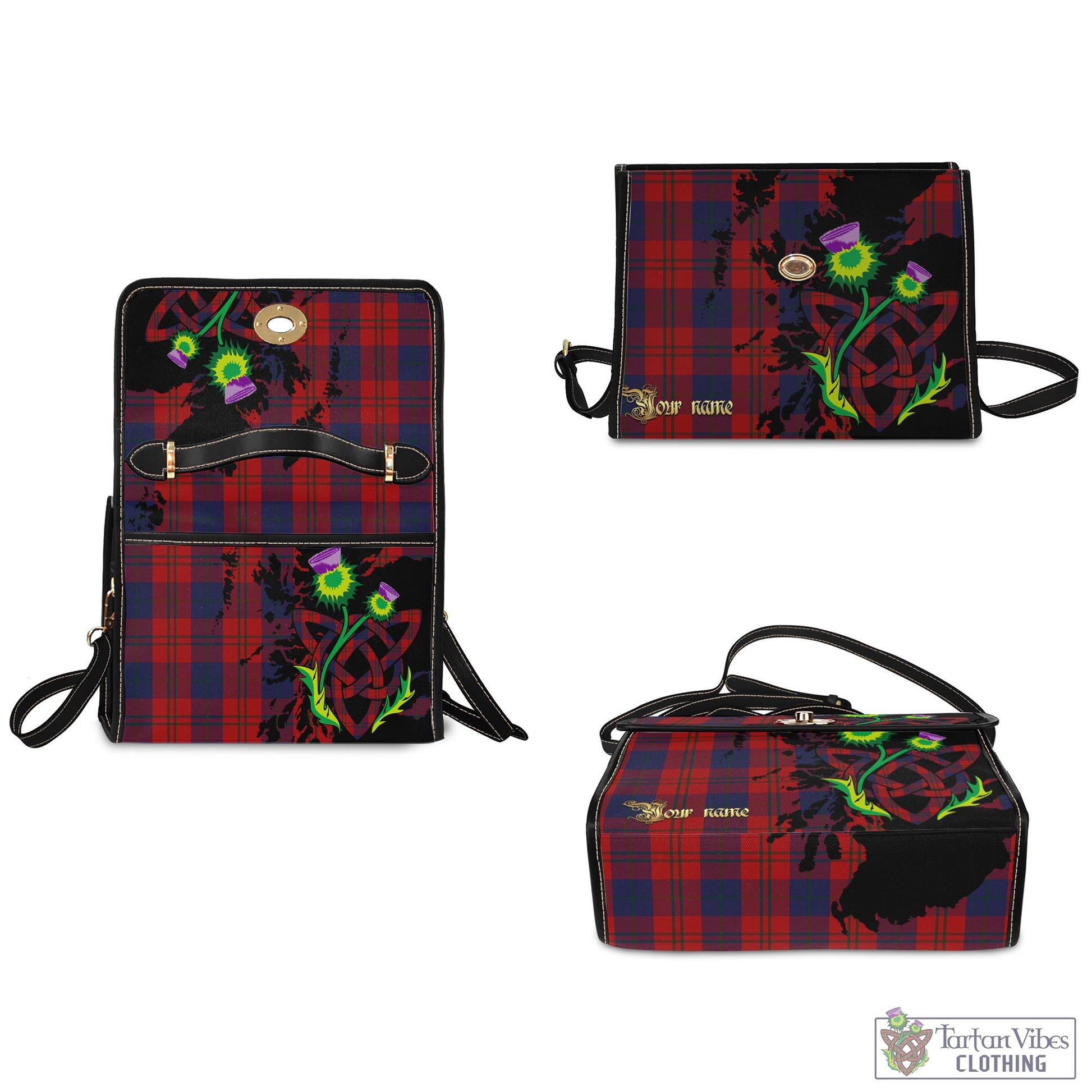 Tartan Vibes Clothing Wotherspoon Tartan Waterproof Canvas Bag with Scotland Map and Thistle Celtic Accents
