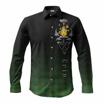Tartan Vibes Clothing Wotton Irish Clan Long Sleeve Button Shirt with Coat of Arms Erin Go Bragh Celtic Inspired