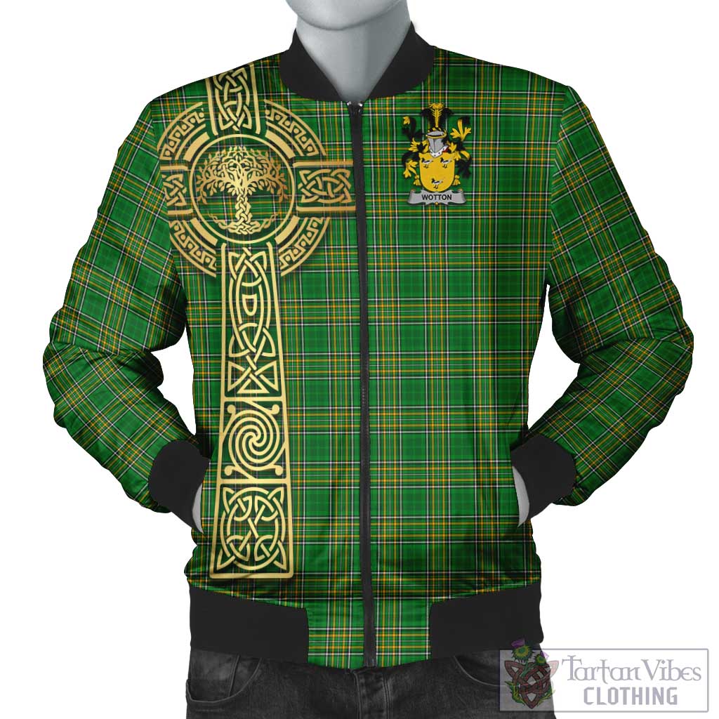 Tartan Vibes Clothing Wotton Irish Clan Tartan Bomber Jacket with Coat of Arms Celtic Tree of Life Style