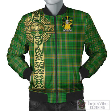 Tartan Vibes Clothing Wotton Irish Clan Tartan Bomber Jacket with Coat of Arms Celtic Tree of Life Style
