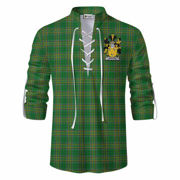Tartan Vibes Clothing Wotton Irish Clan Tartan Ghillie Kilt Shirt with Coat of Arms