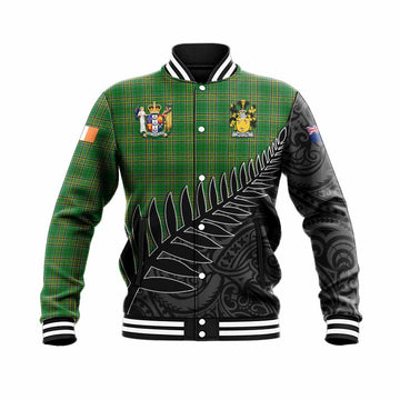 Tartan Vibes Clothing Wotton Irish Clan Tartan Baseball Jacket with Coat of Arms New Zealand Silver Fern Half Style