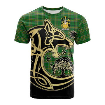 Wotton Irish Tartan Cotton T-shirt with Coat of Arms Celtic Wolf Style