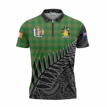 Wotton Irish Clan Tartan Zipper Polo Shirt with Coat of Arms New Zealand Silver Fern Half Style