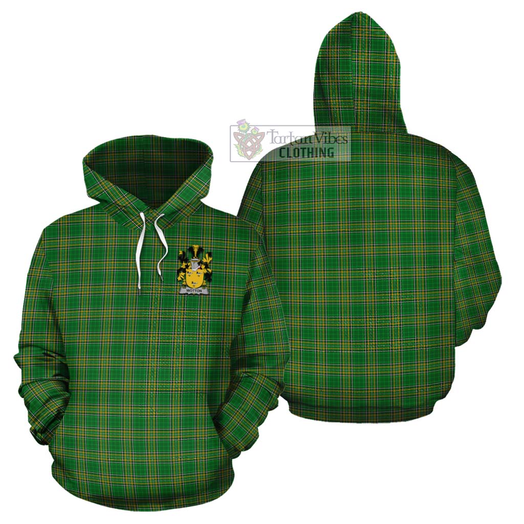 Tartan Vibes Clothing Wotton Irish Clan Tartan Cotton Hoodie with Coat of Arms