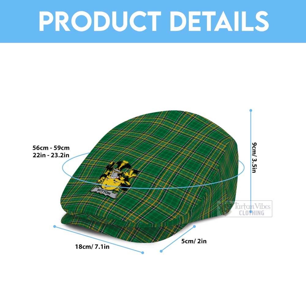 Wotton Irish Clan Tartan Jeff Cap, Tartan Flat Cap with Coat of Arm - Tartan Vibes Clothing