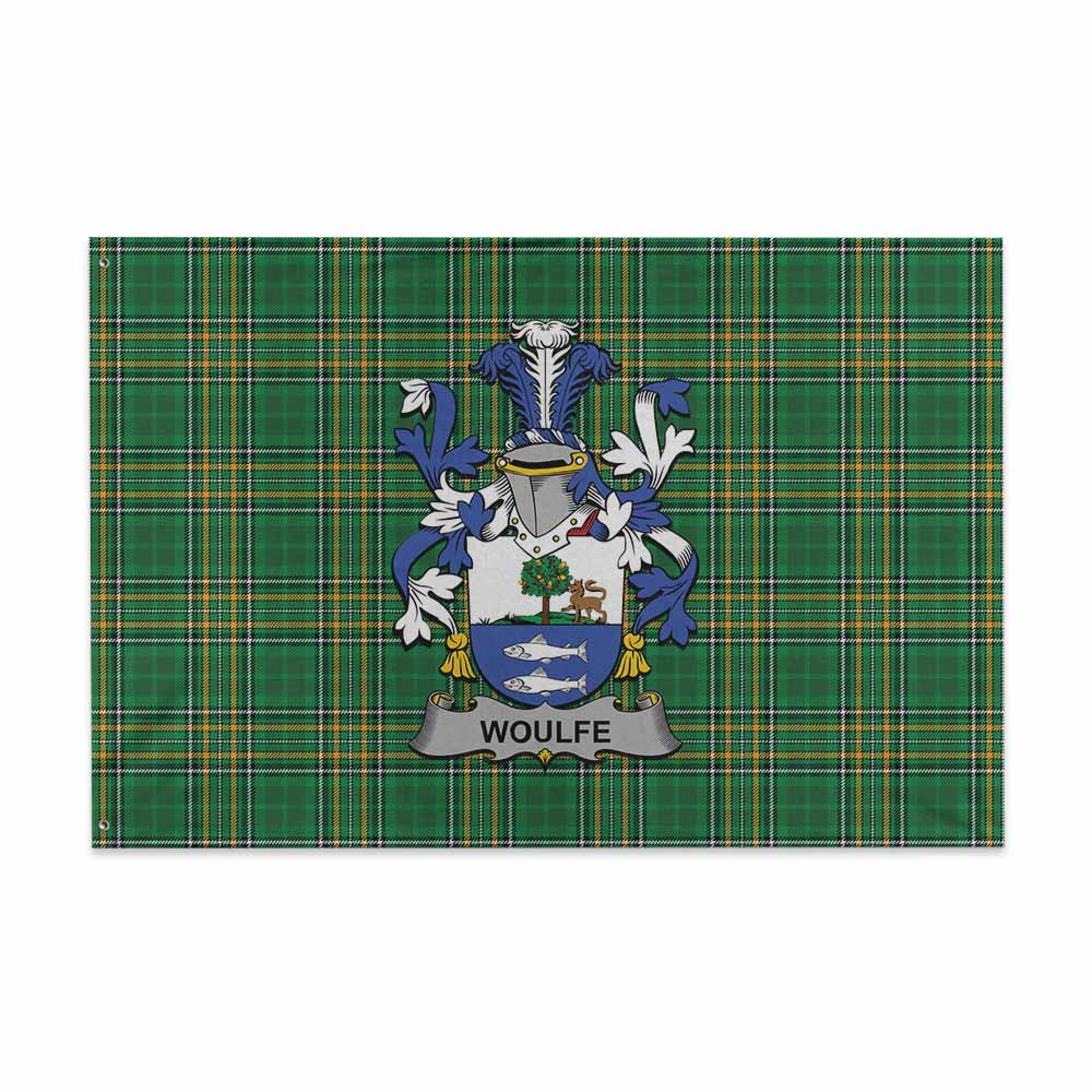 Tartan Vibes Clothing Woulfe Irish Clan Tartan House Flag with Coat of Arms