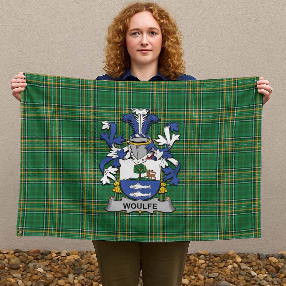 Tartan Vibes Clothing Woulfe Irish Clan Tartan House Flag with Coat of Arms
