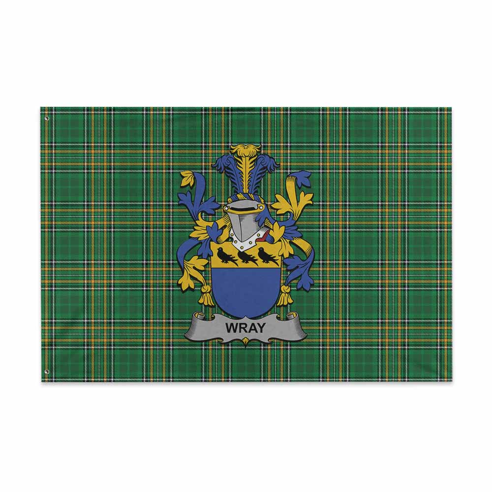 Tartan Vibes Clothing Wray Irish Clan Tartan House Flag with Coat of Arms