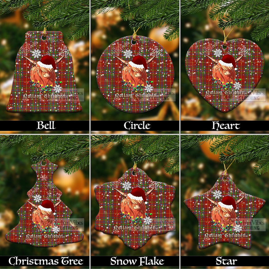 Wren Tartan Christmas Ceramic Ornaments with Twinkle Highland Cattle Ceramic - Tartan Vibes Clothing