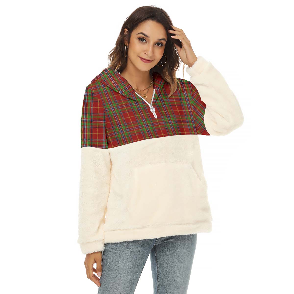 Wren Tartan Half Style Women's Borg Fleece Hoodie with Half Zip Female - Tartan Vibes Clothing