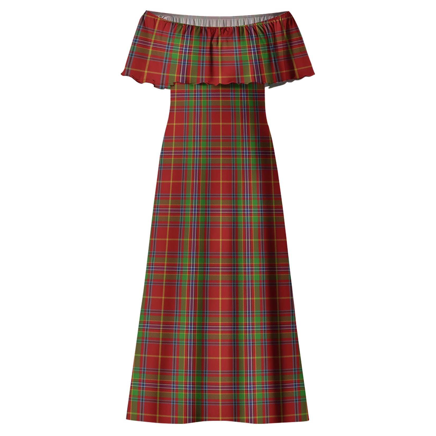 Wren Tartan Off Shoulder Long Dress - Tartan Vibes Clothing