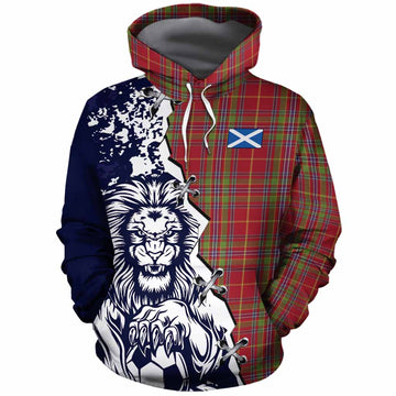 Wren Tartan Scottish Cotton Hoodie Angry Lion With Soccer Ball Style