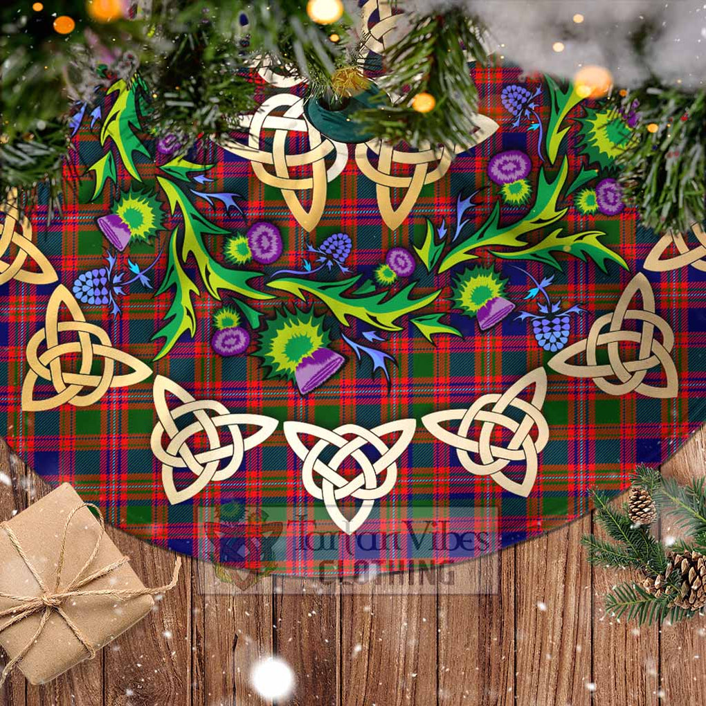 Tartan Vibes Clothing Wright Tartan Christmas Tree Skirt with Thistle Celtic Knot Style