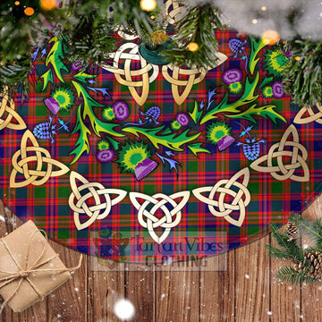 Wright Tartan Christmas Tree Skirt with Thistle Celtic Knot Style
