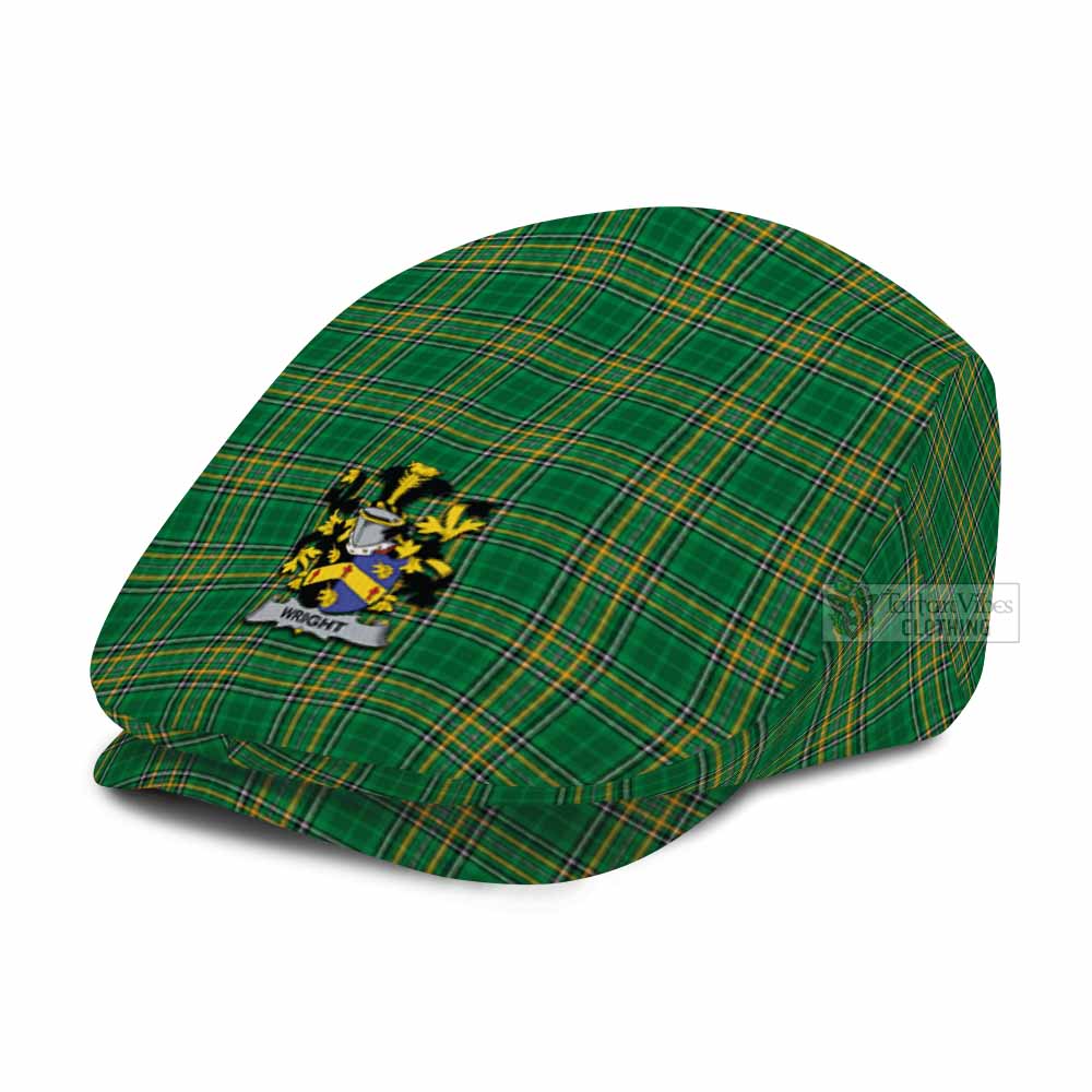 Wright Irish Clan Tartan Jeff Cap, Tartan Flat Cap with Coat of Arm - Tartan Vibes Clothing