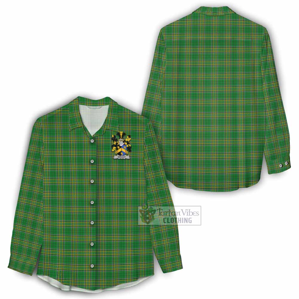Wright Irish Clan Tartan Women's Casual Shirt with Coat of Arms - Tartan Vibes Clothing