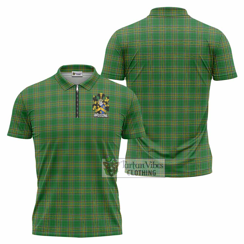 Wright Irish Clan Tartan Zipper Polo Shirt with Coat of Arms - Tartan Vibes Clothing