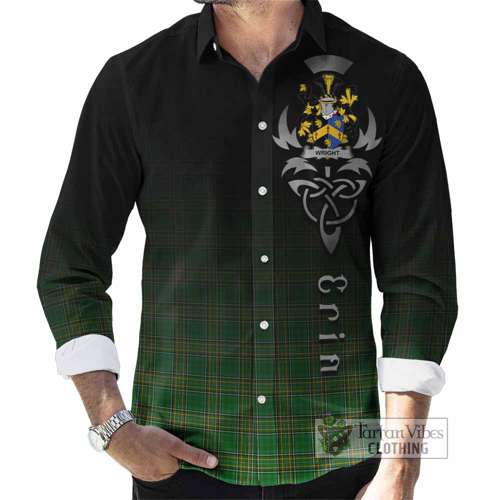 Wright Irish Clan Long Sleeve Button Shirt with Coat of Arms Erin Go Bragh Celtic Inspired - Tartan Vibes Clothing