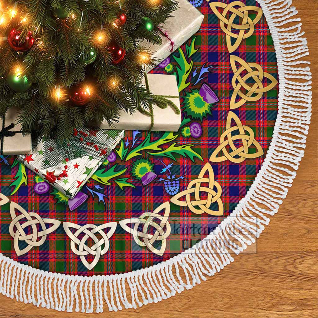 Tartan Vibes Clothing Wright Tartan Christmas Tree Skirt with Thistle Celtic Knot Style