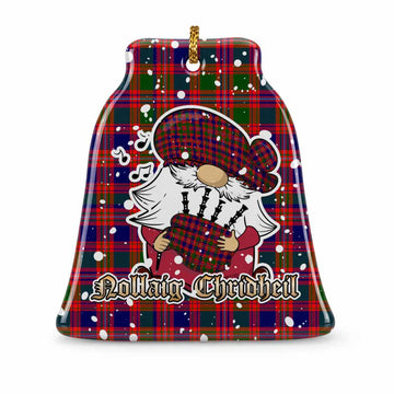 Wright Tartan Ceramic Bell Ornament Gnome Bagpiper - Chistmas Tree Decor