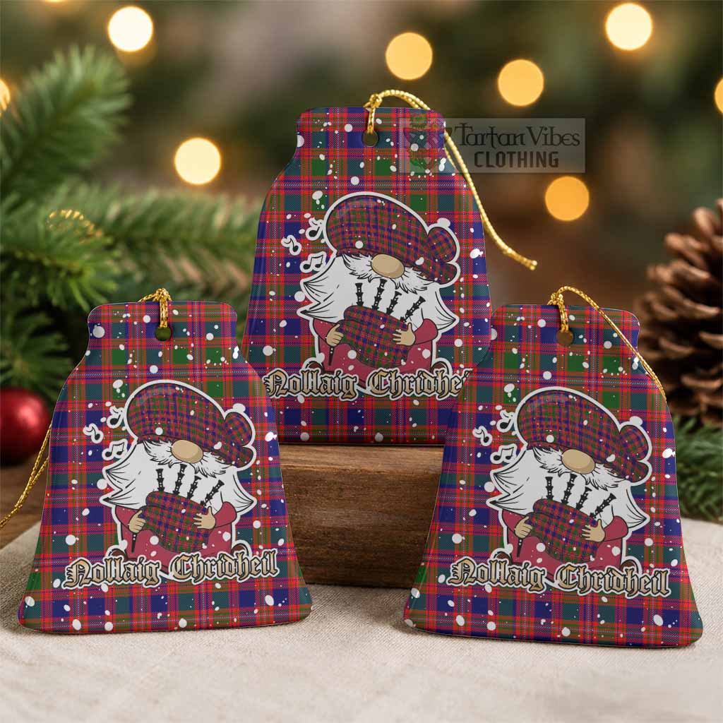 Wright Tartan Ceramic Bell Ornament Gnome Bagpiper - Chistmas Tree Decor