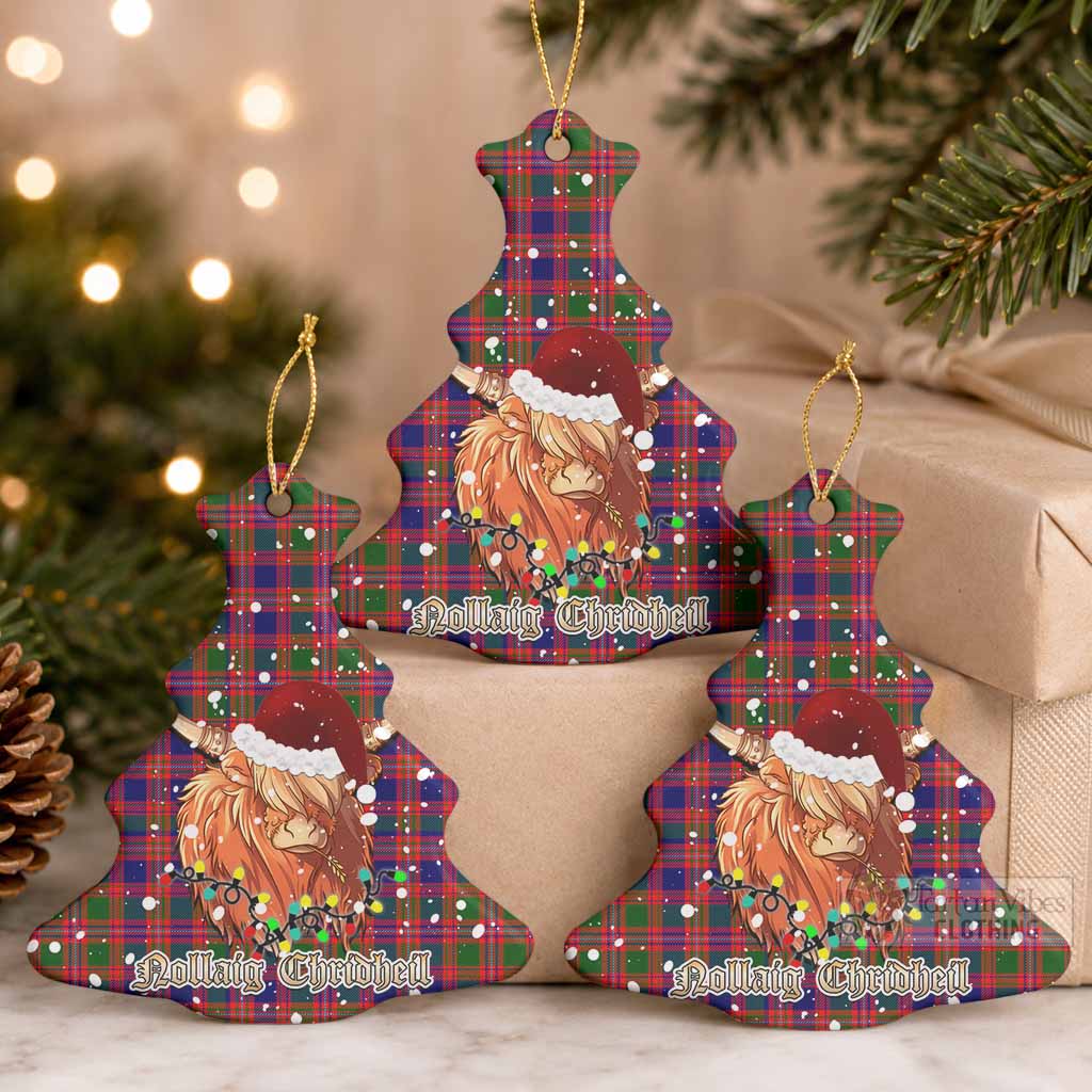 Wright Tartan Ceramic Christmas Tree Ornament Mister Coo - Highlander Decor Pack of 3 - Tartan Vibes Clothing
