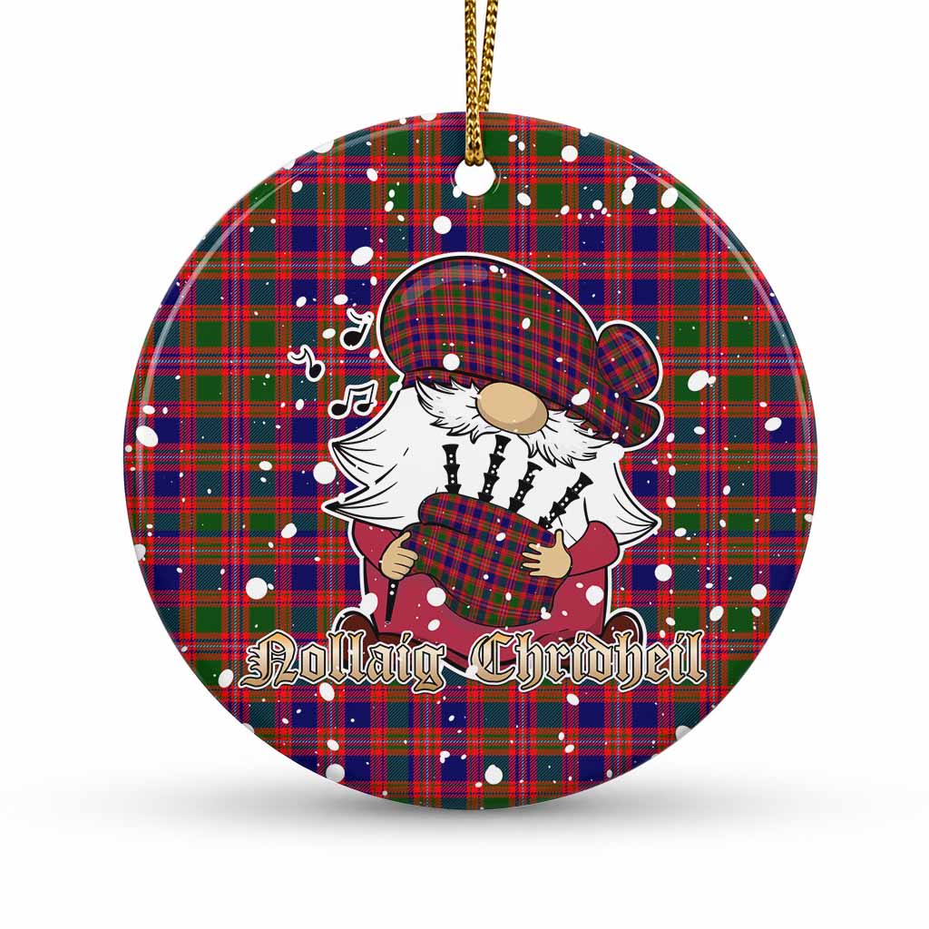 Wright Tartan Ceramic Circle Ornament Gnome Bagpiper - Chistmas Tree Decor