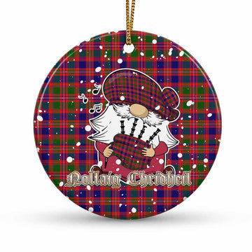 Wright Tartan Ceramic Circle Ornament Gnome Bagpiper - Chistmas Tree Decor