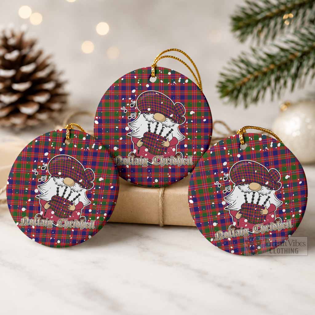 Wright Tartan Ceramic Circle Ornament Gnome Bagpiper - Chistmas Tree Decor