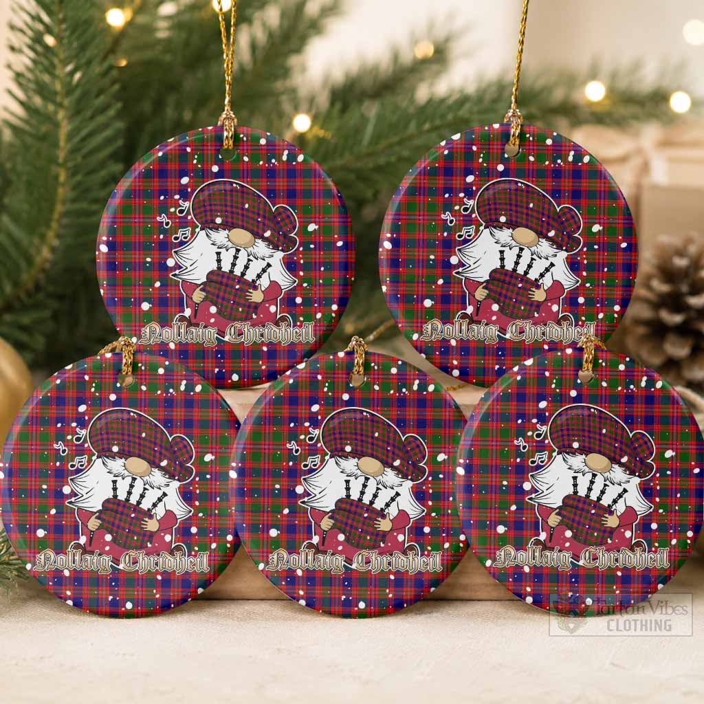 Wright Tartan Ceramic Circle Ornament Gnome Bagpiper - Chistmas Tree Decor