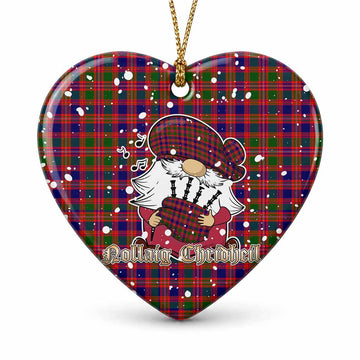 Wright Tartan Ceramic Heart Ornament Gnome Bagpiper - Chistmas Tree Decor