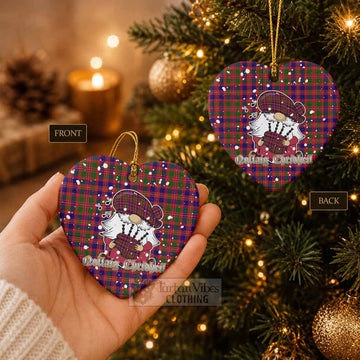 Wright Tartan Ceramic Heart Ornament Gnome Bagpiper - Chistmas Tree Decor