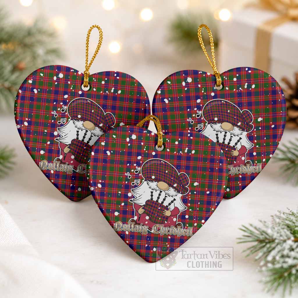 Wright Tartan Ceramic Heart Ornament Gnome Bagpiper - Chistmas Tree Decor