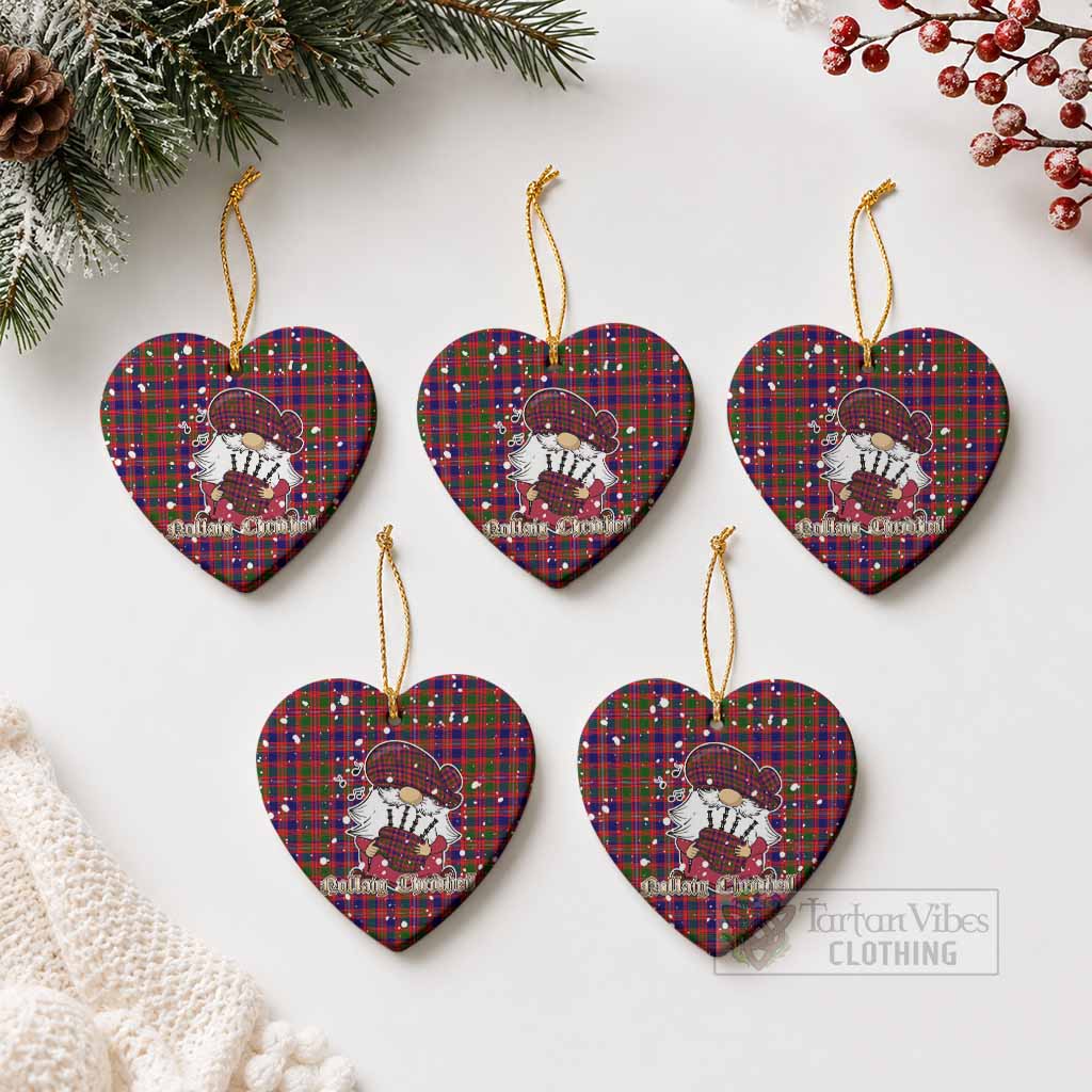 Wright Tartan Ceramic Heart Ornament Gnome Bagpiper - Chistmas Tree Decor