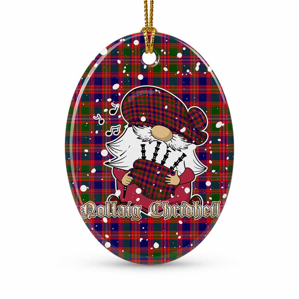 Wright Tartan Ceramic Oval Ornament Gnome Bagpiper - Chistmas Tree Decor