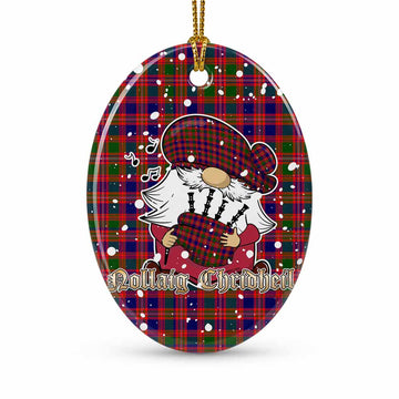 Wright Tartan Ceramic Oval Ornament Gnome Bagpiper - Chistmas Tree Decor