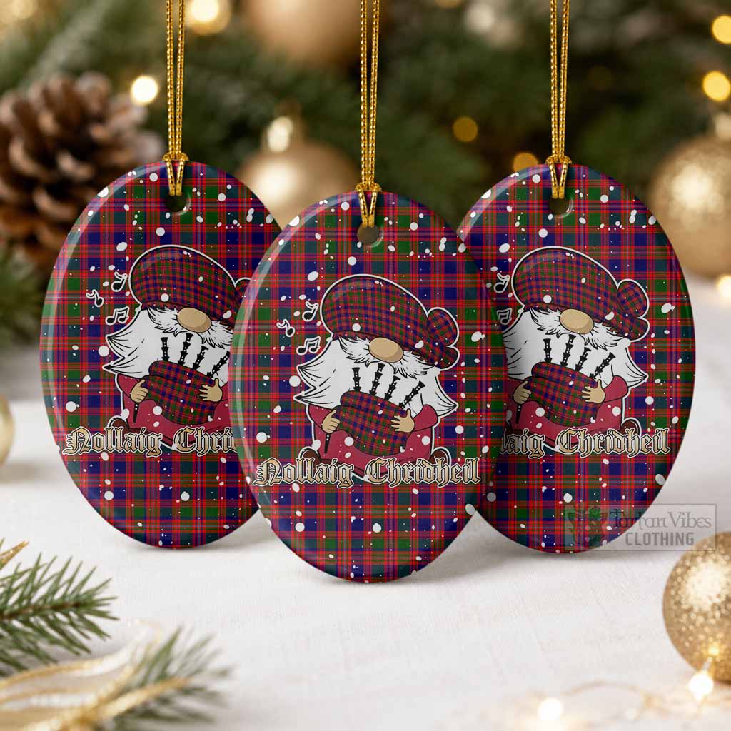 Wright Tartan Ceramic Oval Ornament Gnome Bagpiper - Chistmas Tree Decor