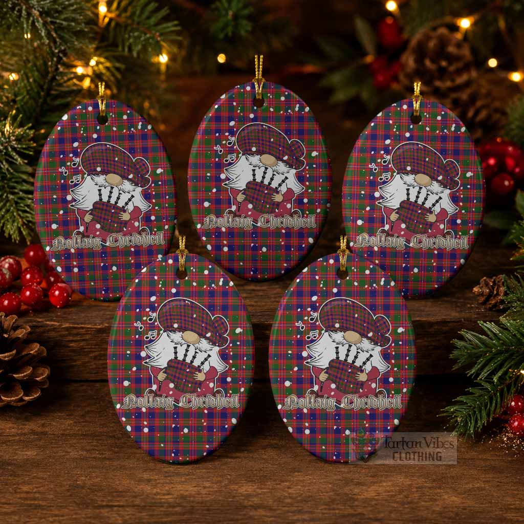 Wright Tartan Ceramic Oval Ornament Gnome Bagpiper - Chistmas Tree Decor