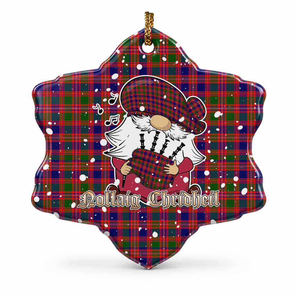 Wright Tartan Ceramic Snow Flake Ornament Gnome Bagpiper - Chistmas Tree Decor 1 Piece - Tartan Vibes Clothing