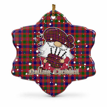 Wright Tartan Ceramic Snow Flake Ornament Gnome Bagpiper - Chistmas Tree Decor