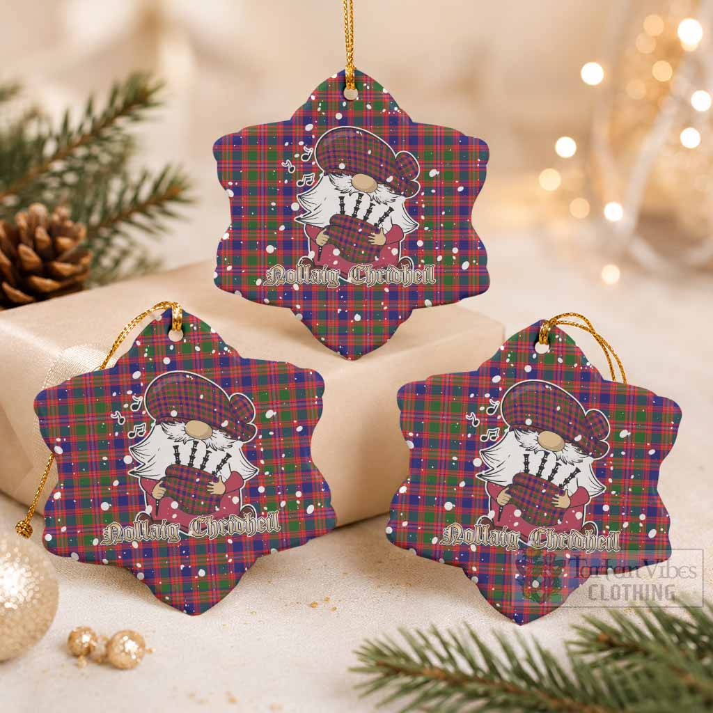 Wright Tartan Ceramic Snow Flake Ornament Gnome Bagpiper - Chistmas Tree Decor Pack of 3 - Tartan Vibes Clothing