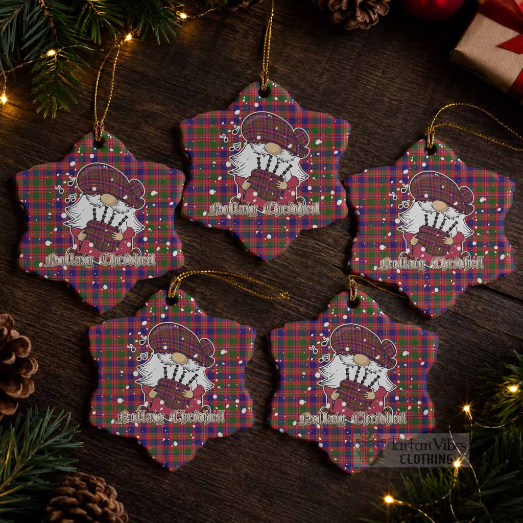 Wright Tartan Ceramic Snow Flake Ornament Gnome Bagpiper - Chistmas Tree Decor Pack of 5 - Tartan Vibes Clothing