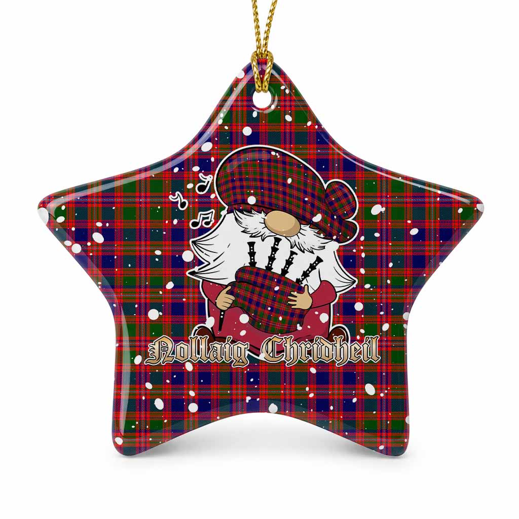 Wright Tartan Ceramic Star Ornament Gnome Bagpiper - Chistmas Tree Decor 1 Piece - Tartan Vibes Clothing