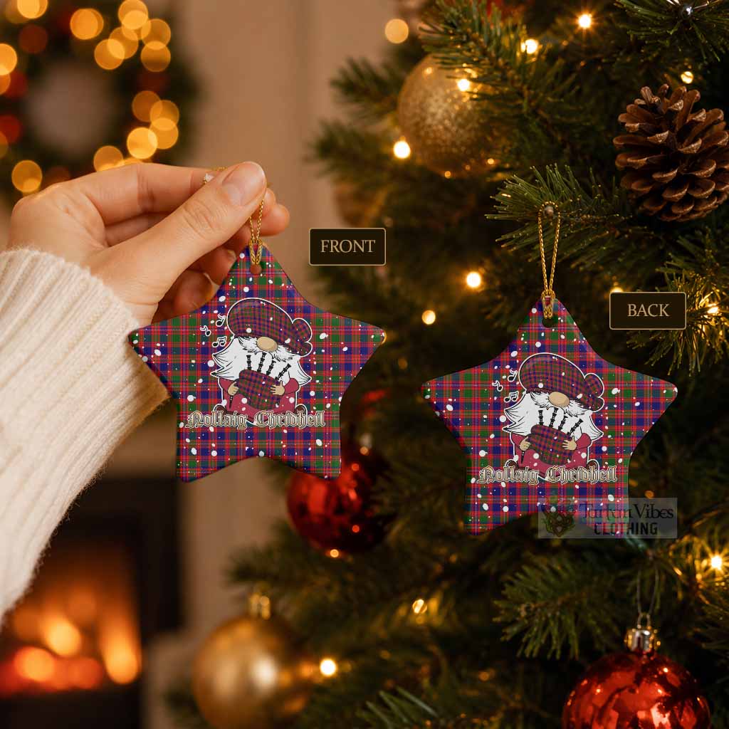 Wright Tartan Ceramic Star Ornament Gnome Bagpiper - Chistmas Tree Decor - Tartan Vibes Clothing